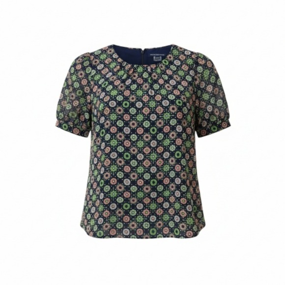 French Connection Womens Size 10 Navy Floral Print Short Sleeve Shirt - Picture 1 of 8